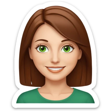 pretty middle age woman with green eyes and shoulder length straight brown hair  sticker