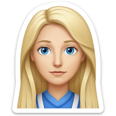 a 40 year old teacher with really long blonde hair and blue eyes long face smaller eyes sticker