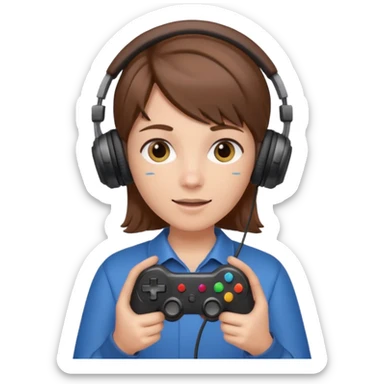 Una persona mirando al frente con un control de videojuegos y unos auriculares Gamer con micrófono sticker