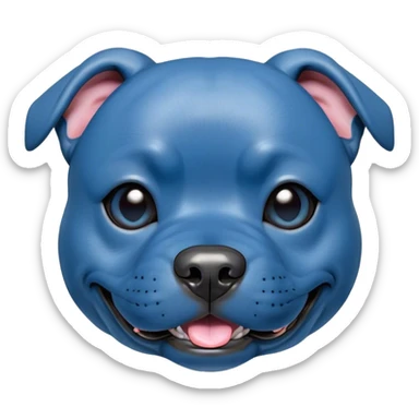 Cinematic Comical Blue Staffordshire Bull Terrier Portrait Emoji, Head tilted dramatically with an exaggeratedly amused expression, featuring a striking blue Fur with a subtle shimmer, wide, expressive dark eyes filled with playful disbelief, Simplified yet hilariously expressive features, highly detailed, glowing with a slightly sassy glow, high shine, dramatic yet playful, stylized with an air of cheeky mischief, bright and endearing, soft glowing outline, capturing the essence of a spirited and over-the-top guardian, so meme-worthy it feels like it could side-eye its way into internet fame instantly! sticker