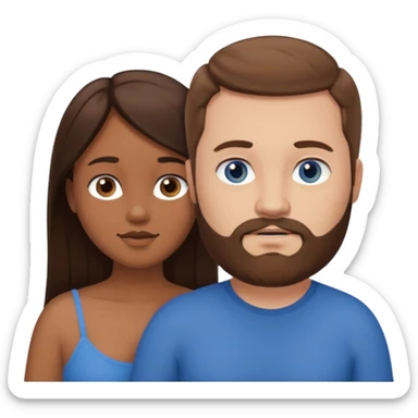 chubby white guy with brown hair and beard and blue eyes, holding a brown girl with long dark hair and dark brown eyes in arms, naked, showing tits and pussy sticker