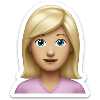 Blonde light blue eyes 55 woman no part or partial part in hair some floppy bangs sticker