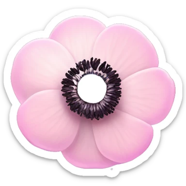 Anemone "A pastel pink anemone flower with a glowing dark center, softly shimmering petals, and delicate sparkles floating around." sticker