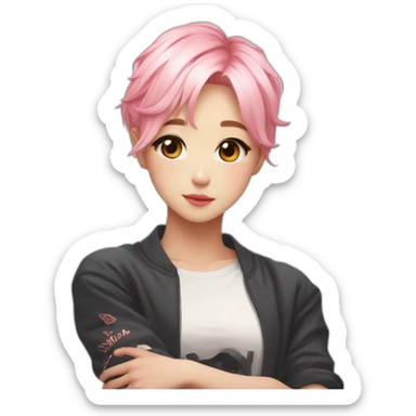 arms crossed kpop girl idol short blonde pink ish hair sticker