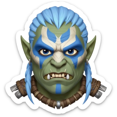 Fantasy orc portrait emoji, white and blue frost war paint on face, harsh winter warrior mood, strong expression, minimal tribal design, clean readable emoji style, male/female variant
 sticker
