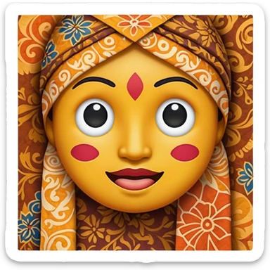 Cinematic Realistic Indonesian Batik Pop Culture Emoji, showcasing intricate, colorful batik patterns rendered with detailed textures and vibrant, cultural lighting. sticker