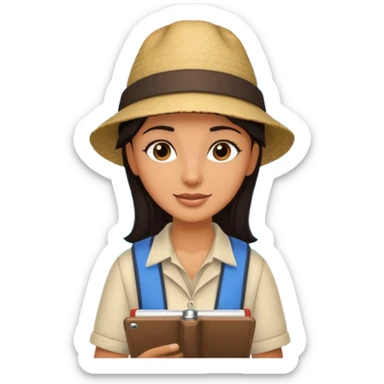island tour guide with a notebook, dark hair sticker