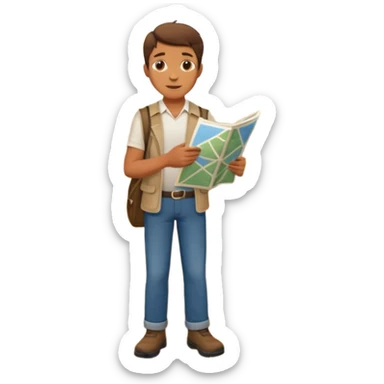 A man stands on a road with a map. There are 3 paths ahead. sticker