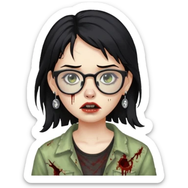 girl zombie with black hair earrings with glasses sticker