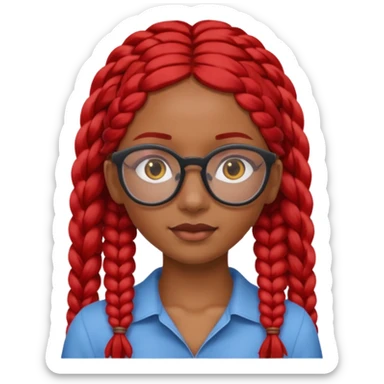 Dark Tan girl with long red plaits and red rimmed  glasses head neck and shoulder shot only sticker