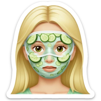 girl with face mask , cucumbers on both eyes and blonde hair sticker