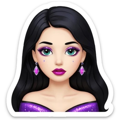 douyin long black hair glossy lips glittery girl sticker