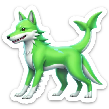 Neon-green-landhai-dog-sergal-wolf-canine, with a shark tail, sticker