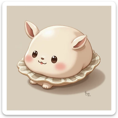 cute oyster, cream color, pink cheeks, doe eyes, greige shell, photorealistic style sticker