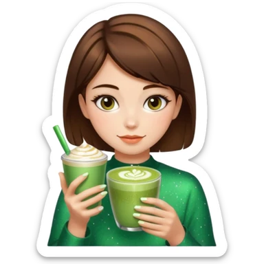 pink soft girl aesthetic short brown hair girl makeup, skincaRE, SPARKLES, AND MATCHA LATTE sticker