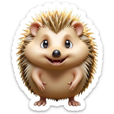 Cinematic Comical Hedgehog Portrait Emoji, Head tilted dramatically with an exaggeratedly surprised expression and wide, comically expressive eyes, featuring a small, spiky body with quills that seem to dance with playful energy, Simplified yet hilariously expressive features, highly detailed, glowing with a slightly sassy woodland glow, high shine, dramatic yet playful, stylized with an air of cheeky hedgehog mischief, soft glowing outline, capturing the essence of a meme-worthy hedgehog that looks ready to roll its way into viral fame! sticker