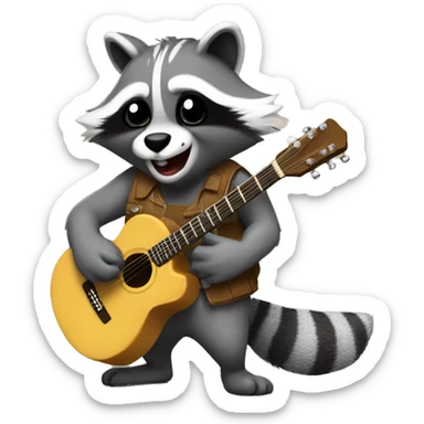 Furry raccon eat cookie andand he holds a guitar in his hand sticker
