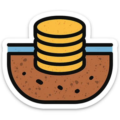 stacked disks partially submerged below a horizontal line suggesting underground with worn distressed effect sticker