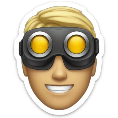 person with goal virtual reality goggles on his or her eyes sticker