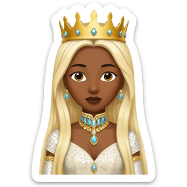 Queen of Sheba from The Bible with dark skin, long blonde hair, ivory sequin outfit sticker