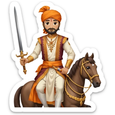 Make a emoji of Chatrapati Shivaji Maharaj in hand must have sward and horse face must be similar to shivaji maharaj  sticker