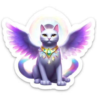 Reality Bending Buff Omega ultra cosmic galactic hyperverseal alpha Transcendent Heavenly Rainbow 5th dimensional Diamond ultra mega surpream beyond Omni-Cat God with wings and a ring around its body and another ring above it’s head full body sticker