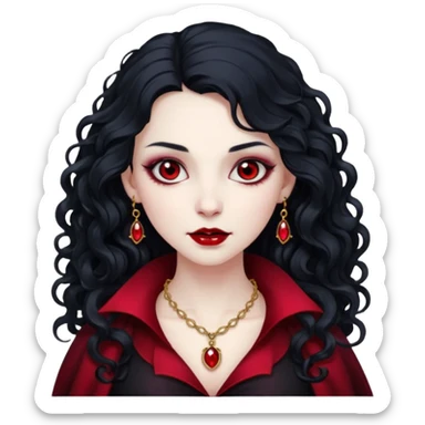 Vampire lady Pale queen with ruby necklace, curly black long hair sticker