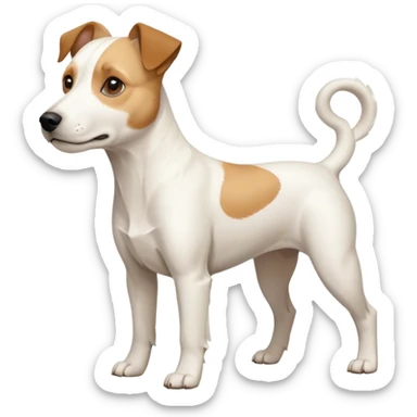 a full body buff white parson russell terrier looking dog the size of a kelpie with light brown long ears and a light brown patch on one eye and a large snout. the rest of the dog is completely white. forward facing sticker