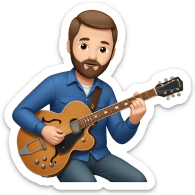 a short hair, with long side beards, middle age metal head with a classic epiphone guitar sticker