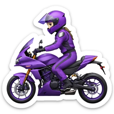 Créer un emoji avec une moto mt07 sport noir mate / violet iridescent très foncé. Avec une pilote dessus visière violet sombre faceless, bulle de la moto violet. Avec fond arrière violet, tenue complète casque inclus violet  sticker