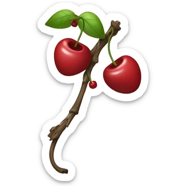 A bow with two short strings hanging down. From its center, two cherry stems with cherries extend downward.  sticker