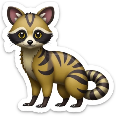 Rare warm-colored exotic edgy epic aesthetic gloomy spooky dark modern colorful cyber-Genet-Trico-Tanuki-Civet-species-Fakemon-hybrid-creature, with beautiful intricate markings, full body sticker