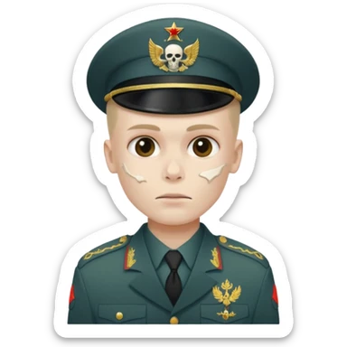 generate a realistic Russian soldier, but with a bare skull instead of a head sticker