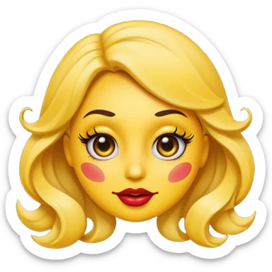 sassy yellow emoji face with long curled eyelashes, thick glossy lips, smirking expression, dramatic eyeshadow, side-eye look, bratty attitude, classic apple emoji style sticker