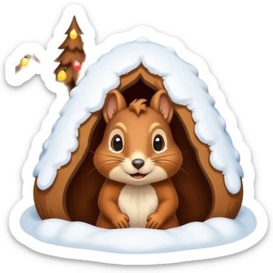 squirrel poking its head out of snow hill wearing christmas lights sticker