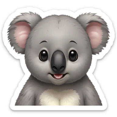 Cinematic Comical Koala Portrait Emoji, Head tilted dramatically with an exaggeratedly amused expression, featuring a quirky grey fur with a comically large black nose and wide, expressive eyes filled with playful disbelief, Simplified yet hilariously expressive features, highly detailed, glowing with a slightly sassy glow, high shine, dramatic yet playful, stylized with an air of cheeky eucalyptus mischief, bright and endearing, soft glowing outline, capturing the essence of a spirited and over‐the‐top koala, so meme‐worthy it feels like it could hug its way into internet fame instantly! sticker
