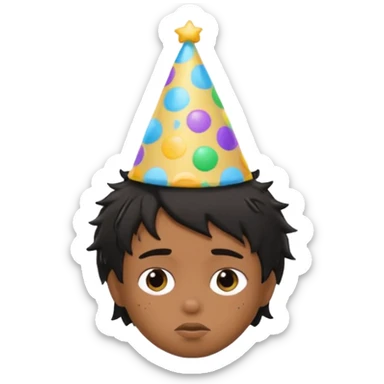 generate a pretty bratz brown skinned boy with black messy hair with a party hat. Looking sleepy sticker