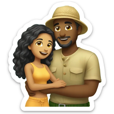 Latina island girl with Caucasian fisherman husband in love on an island  sticker
