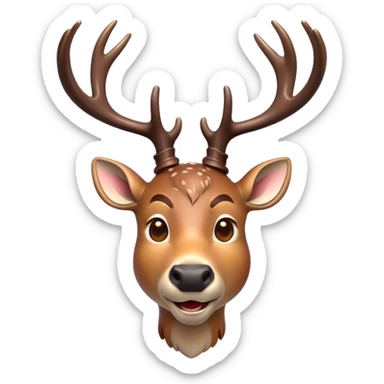 Cinematic Comical Deer Portrait Emoji, Head tilted dramatically with an exaggeratedly amused expression, featuring a sleek dappled coat and whimsically contorted antlers, wide, expressive eyes filled with playful disbelief, Simplified yet hilariously expressive features, highly detailed, glowing with a slightly sassy glow, high shine, dramatic yet playful, stylized with an air of cheeky woodland mischief, bright and endearing, soft glowing outline, capturing the essence of a spirited and over-the-top deer, so meme-worthy it feels like it could side-eye its way into forest folklore instantly! sticker