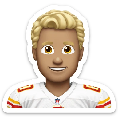 ￼ blonde haired man wearing a Chiefs jersey sticker