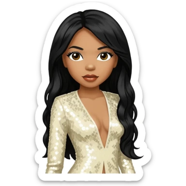 Tenitra Michelle Williams (b.1979), R&B Singer from Destiny's Child with long black hair, ivory sequin outfit, medium dark skin sticker