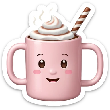 light pink mug with hot chocolate and marshmallows realistic sticker