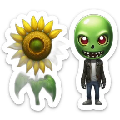 sunflower from the game plant vs zombies with kagune ghoul from the anime tokyo ghoul sticker