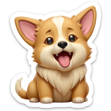 Cinematic Cute Yawning Domestic Dog Portrait Emoji, Head tilted slightly with a dramatic, wide-open yawn, showcasing a plush, inviting coat with gently drooping ears and half-closed, drowsy eyes, Simplified yet irresistibly adorable features, highly detailed, glowing with a soft, cozy glow, high shine, relaxed yet expressive, stylized with a dash of playful whimsy, soft glowing outline, capturing the essence of a sleepy yet affectionate dog that seems ready to stretch out for a nap! sticker