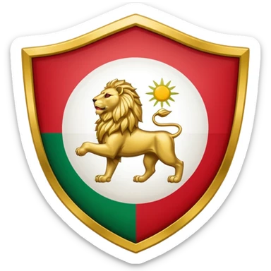 rectangular shield with the flag of Iran, with a lion and a sun sticker