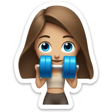 girl with long brown hair,  bright blue eyes, lifting weights sticker