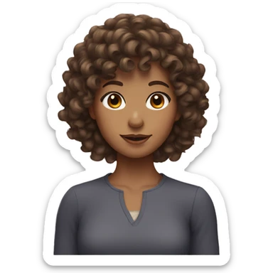 Girl with tan skin and brown curly hair with bangs sticker