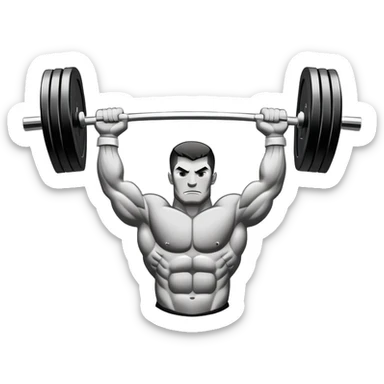 Powerlifting emblem featuring a stylized barbell with heavy weights on each side, flanked by muscular arms gripping the bar. The design is bold and dynamic, symbolizing strength and determination. The background is minimal, focusing on the emblem itself, with a sleek and professional look.  sticker