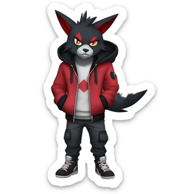 Edgy Cool Anthro Zoroark-Zangoose-Litten Fakemon Fursona Hoodie Full Body sticker