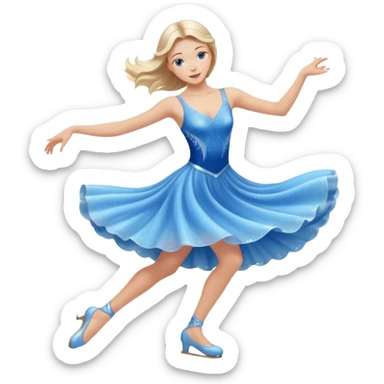 The ice skater girl in the sparkling blue dress spins gently sticker